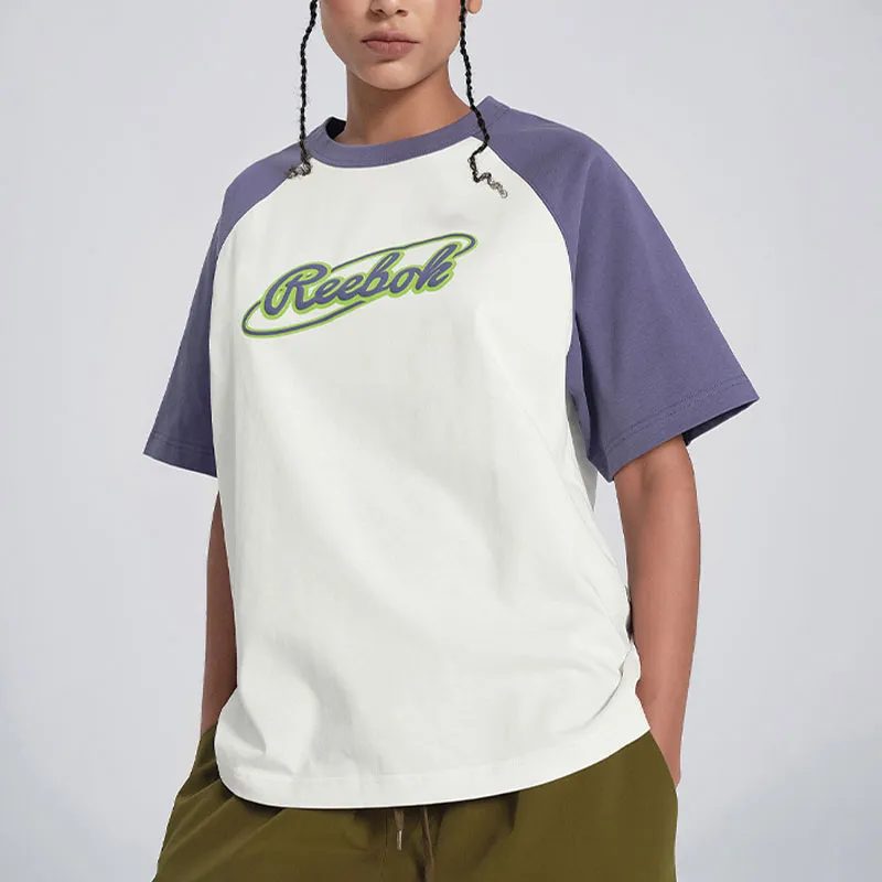 Reebok Raglan Sleeve T Shirt Women's Beige/Purple-2