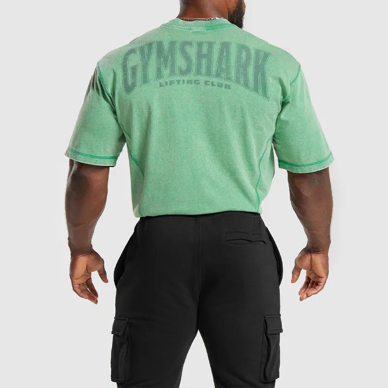 GYMSHARK HERITAGE WASHED T SHIRT T Shirt Men's Lake Green-2