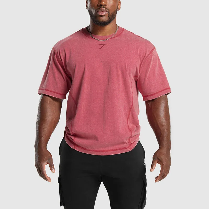 GYMSHARK HERITAGE WASHED T SHIRT T Shirt Men's Vintage Pink-1
