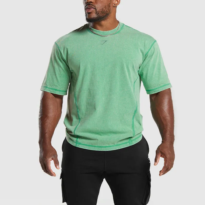 GYMSHARK HERITAGE WASHED T SHIRT T Shirt Men's Lake Green-1