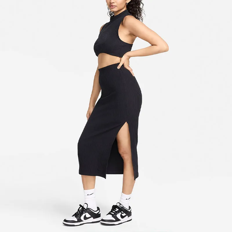 Nike Sportswear Chill Knit Casual Long Skirts Women's Black-2