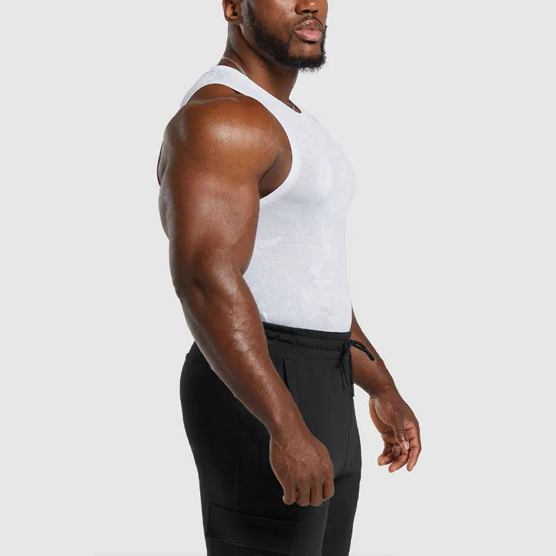 GYMSHARK GEO SEAMLESS TANK Tank Tops Men's White-3