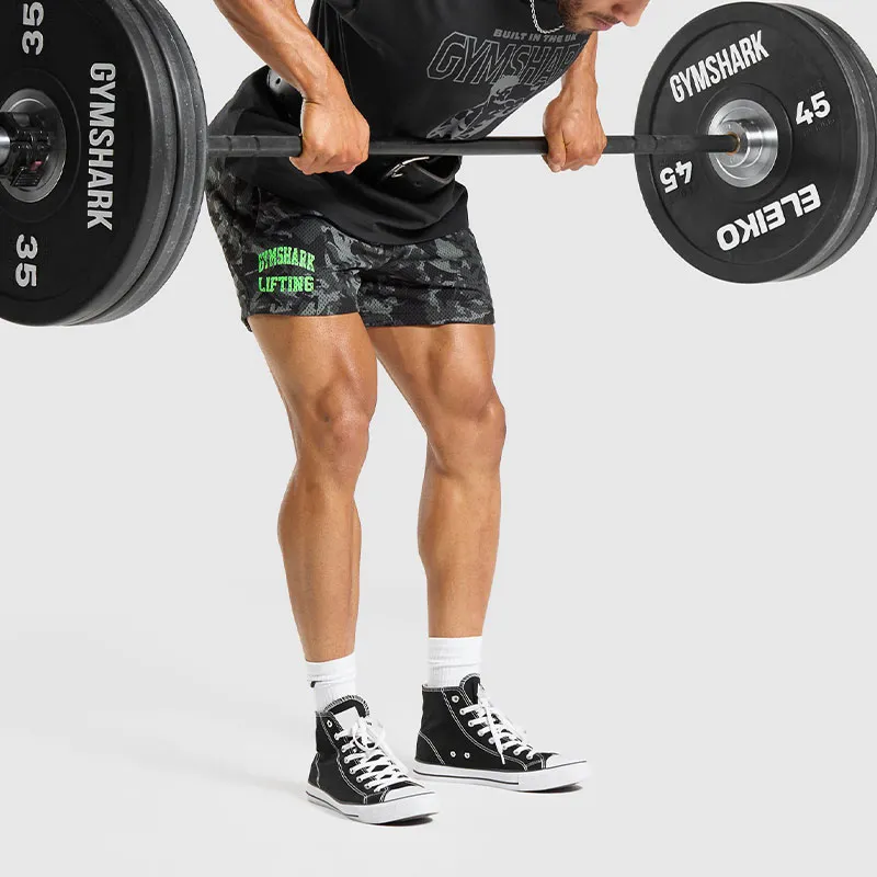 GYMSHARK PRINTED LIFTING MESH 5' SHORTS Casual Shorts Men's Black-4