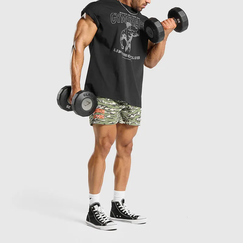 GYMSHARK PRINTED LIFTING MESH 5' SHORTS Casual Shorts Men's Green-3