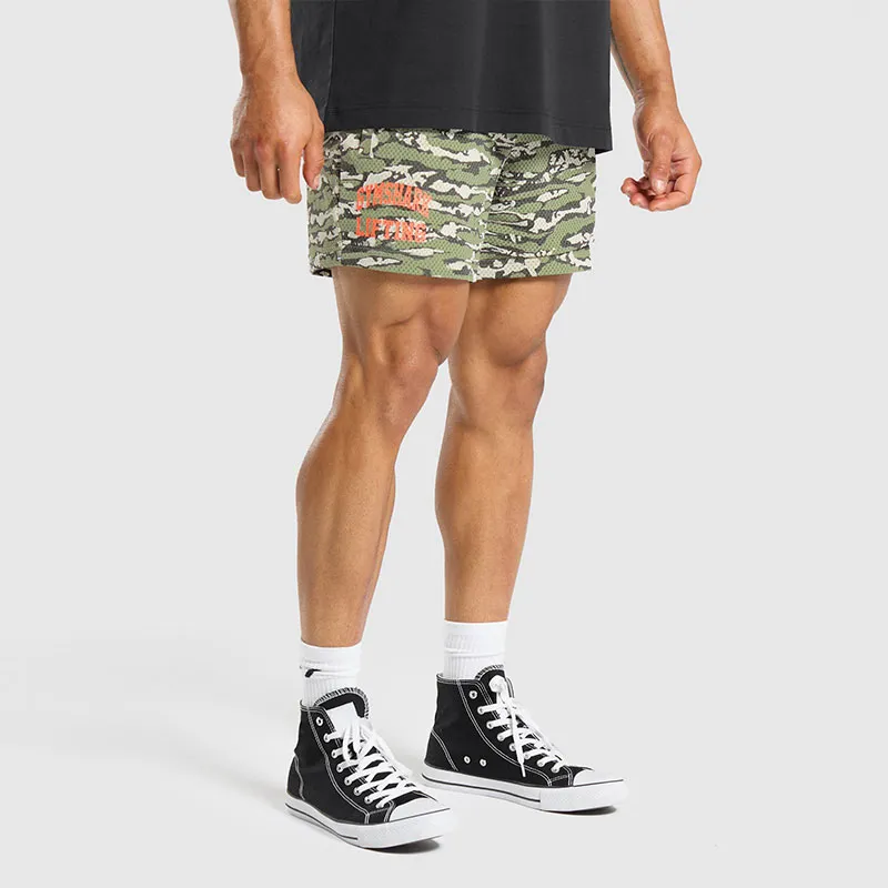 GYMSHARK PRINTED LIFTING MESH 5' SHORTS Casual Shorts Men's Green-4