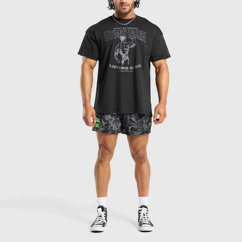 GYMSHARK PRINTED LIFTING MESH 5' SHORTS Casual Shorts Men's Black-2