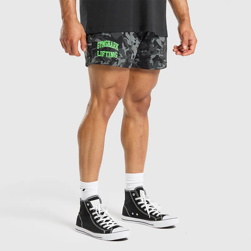 GYMSHARK PRINTED LIFTING MESH 5' SHORTS Casual Shorts Men's Black-3