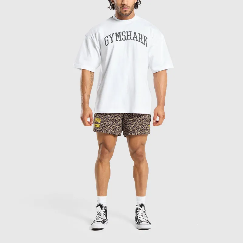 GYMSHARK PRINTED LIFTING MESH 5' SHORTS Casual Shorts Men's Cement Brown-1