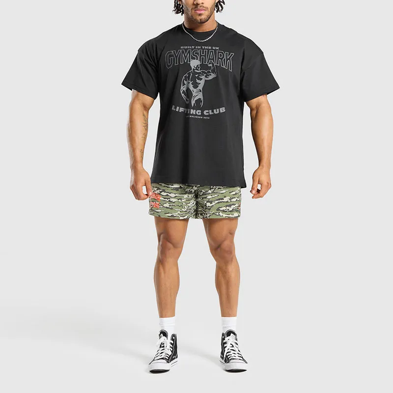 GYMSHARK PRINTED LIFTING MESH 5' SHORTS Casual Shorts Men's Green-2