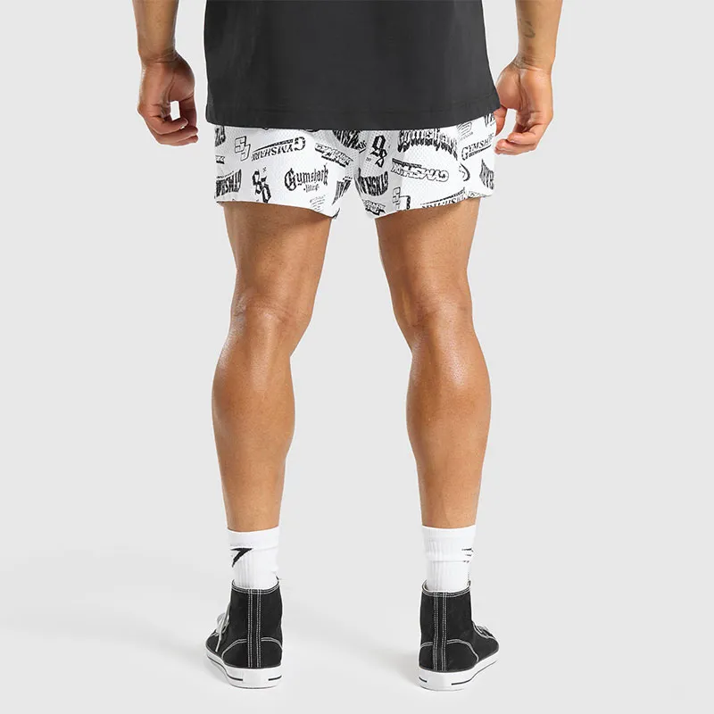 GYMSHARK LOGOMANIA MESH 5' SHORTS Casual Shorts Men's White-4