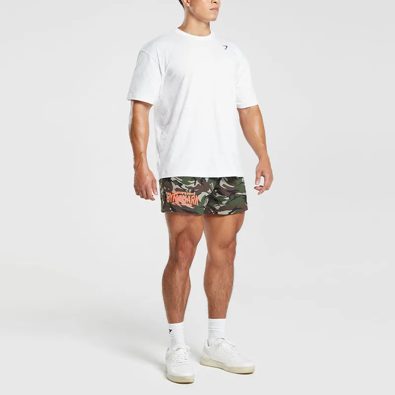 GYMSHARK LIFTING CLUB PRINTED MESH 5' SHORTS Casual Shorts Men's Olive Green-1