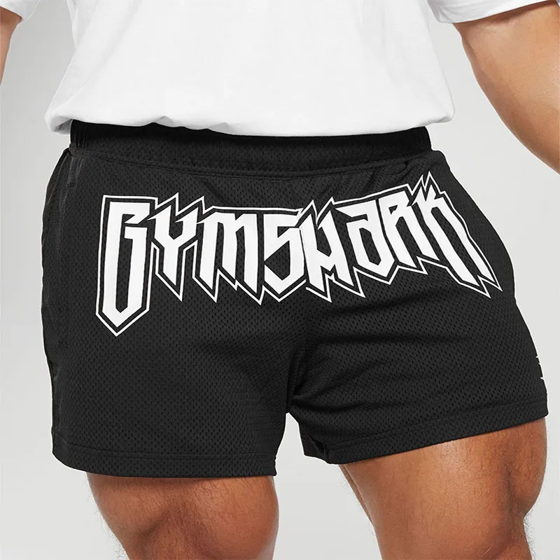 GYMSHARK WORDMARK MESH 5' SHORTS Casual Shorts Men's Black-4