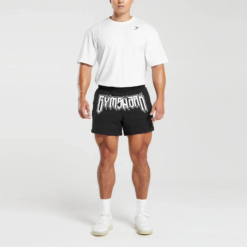 GYMSHARK WORDMARK MESH 5' SHORTS Casual Shorts Men's Black-2