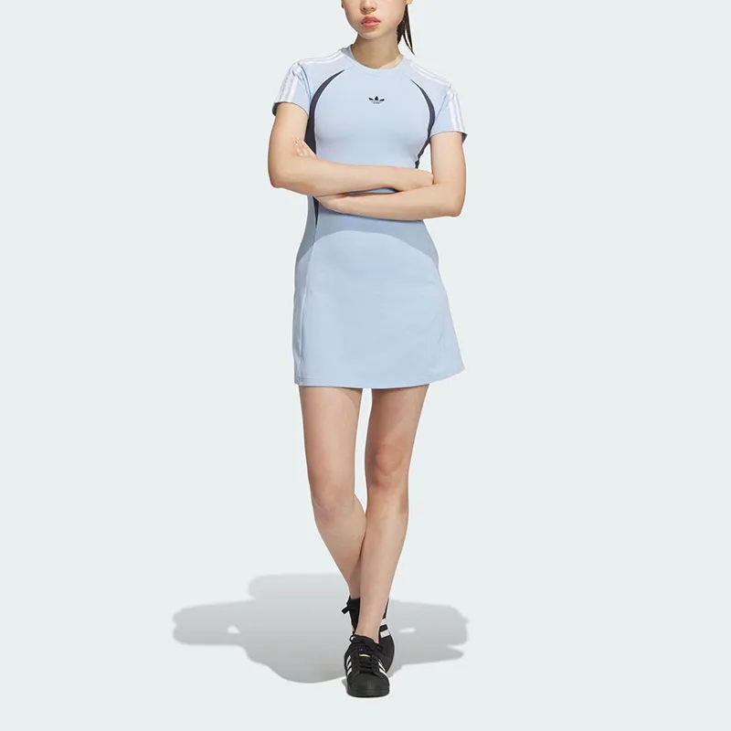 Adidas Originals JERSEY SHORT SLEEVE DRESS Short-Sleeved Dresses Women's Brilliant Blue/midnight Gray-1