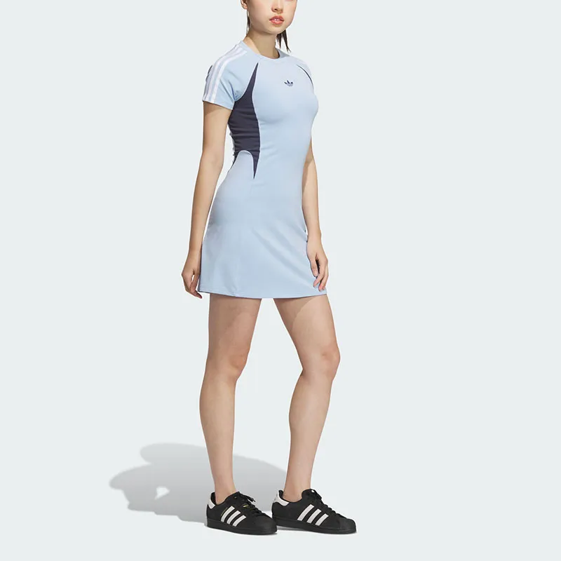 Adidas Originals JERSEY SHORT SLEEVE DRESS Short-Sleeved Dresses Women's Brilliant Blue/midnight Gray-3