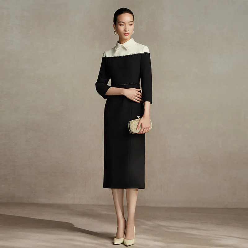BBLLUUEE Long Sleeved Dress Women's Black White-2