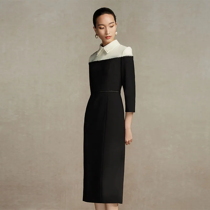 BBLLUUEE Long Sleeved Dress Women's Black White-3