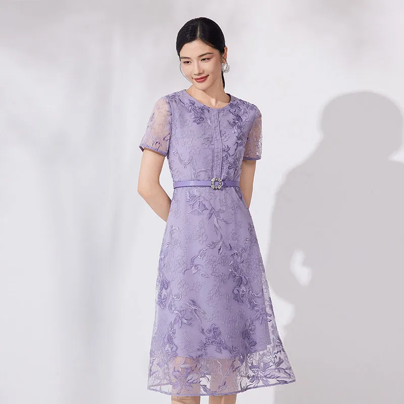 BBLLUUEE Short Sleeved Dress Women's Mist Purple-1