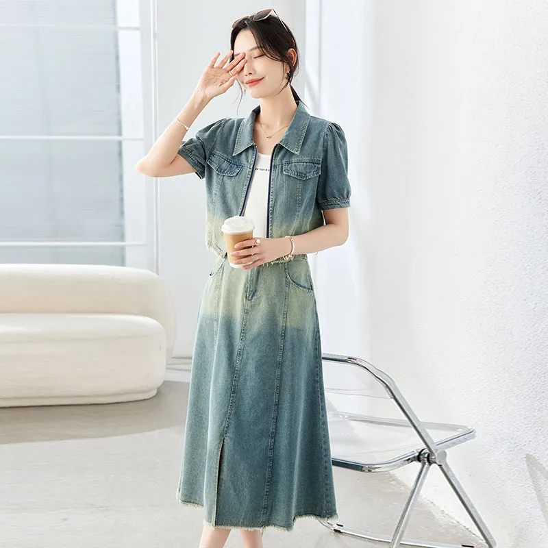 TERRE BLEUE Skirt Set Women's Denim Blue-3