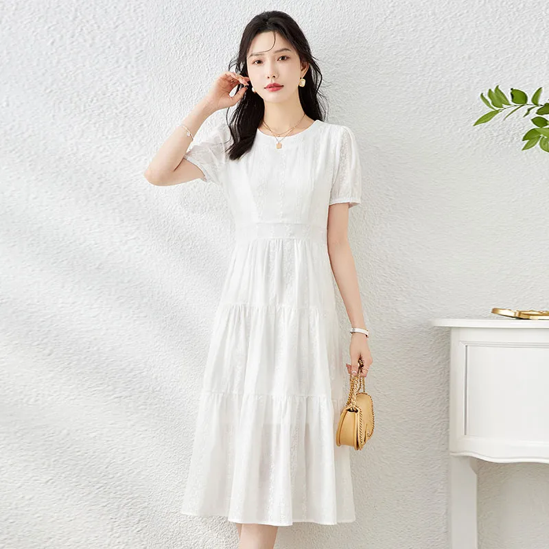 TERRE BLEUE Short Sleeved Dress Women's White-1