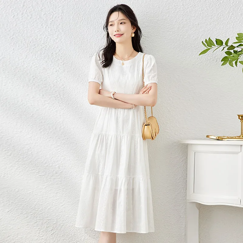 TERRE BLEUE Short Sleeved Dress Women's White-2