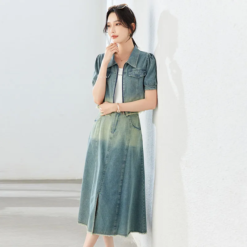TERRE BLEUE Skirt Set Women's Denim Blue-1
