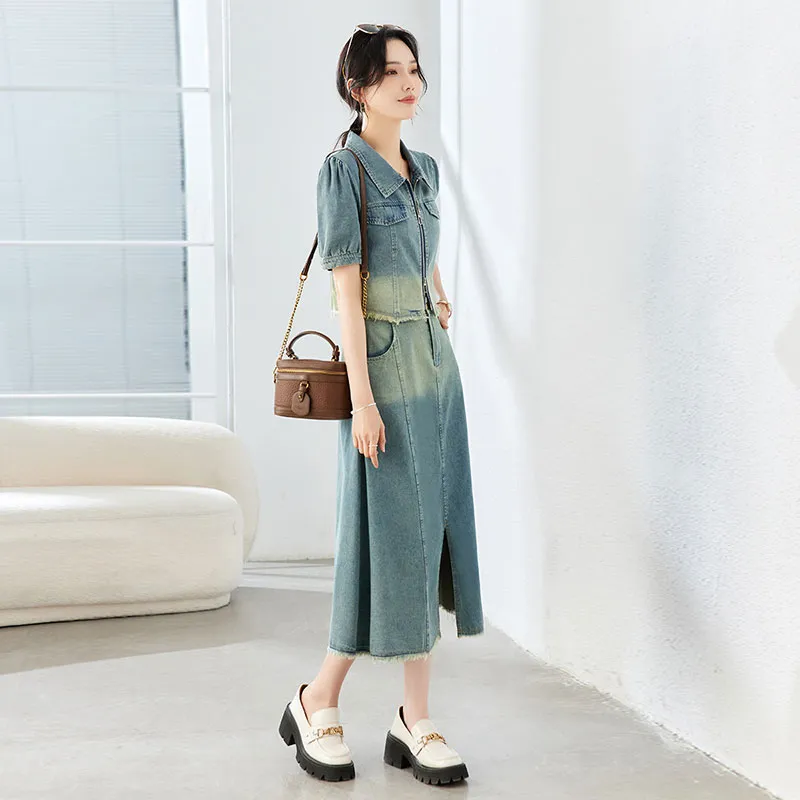 TERRE BLEUE Skirt Set Women's Denim Blue-2