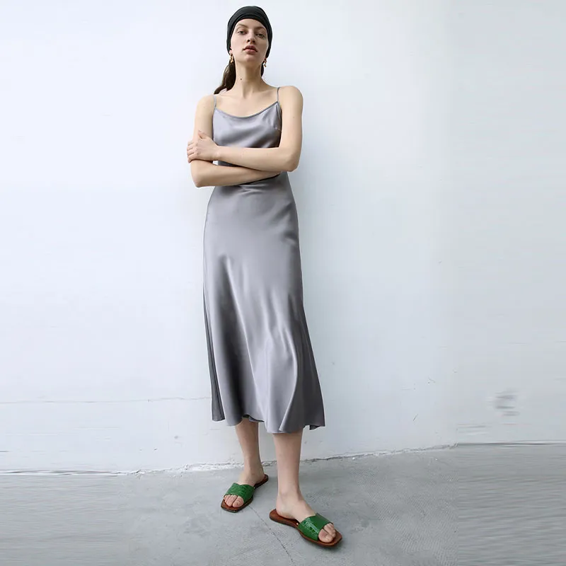 Roselingling Slip Dresses Women's Silver Gray-1