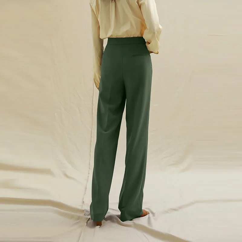 Roselingling Casual Pants Women's Gray Green-2