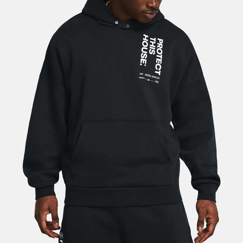 Under Armour Icon Fleece Hoodie Oversized PTH Hoodie Sweatshirt Men's Black-2