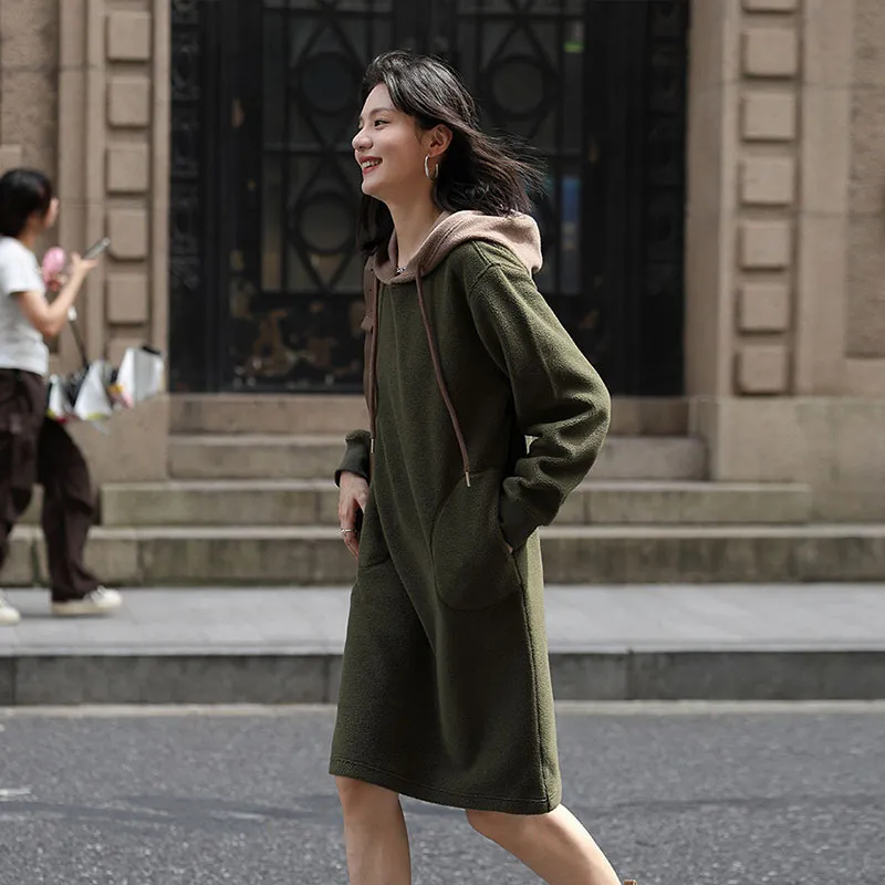 【dme】 Long Sleeved Dress Women's Olive Green-2