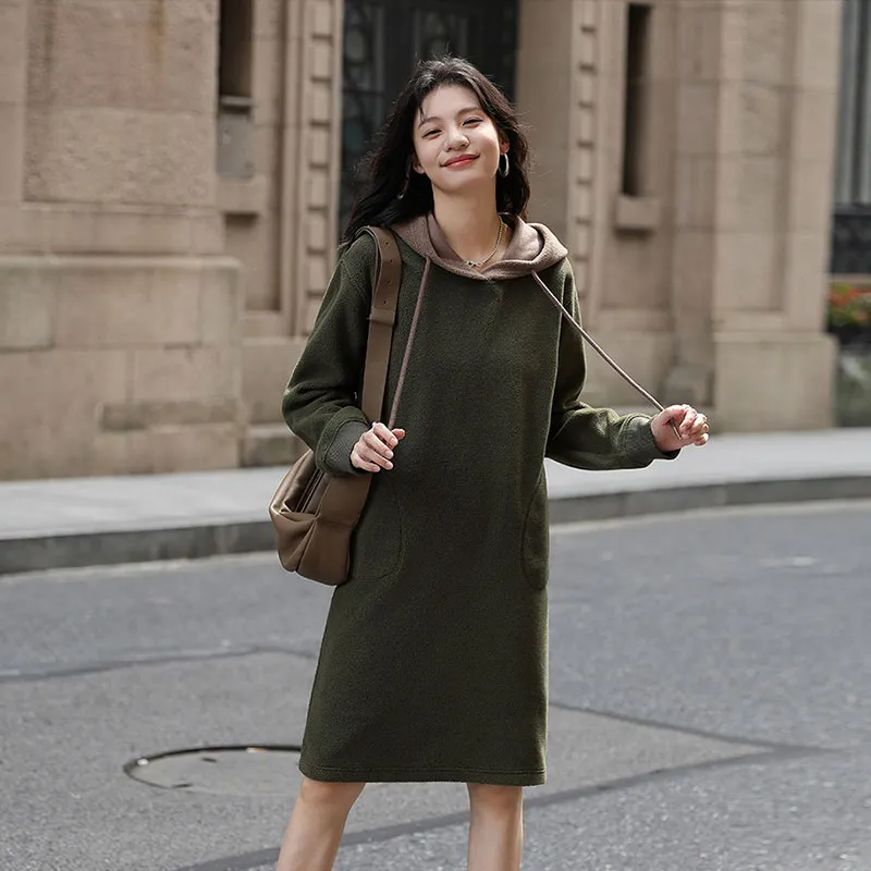 【dme】 Long Sleeved Dress Women's Olive Green-3
