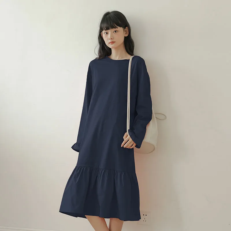【dme】 Long Sleeved Dresses Women's Navy Blue-3