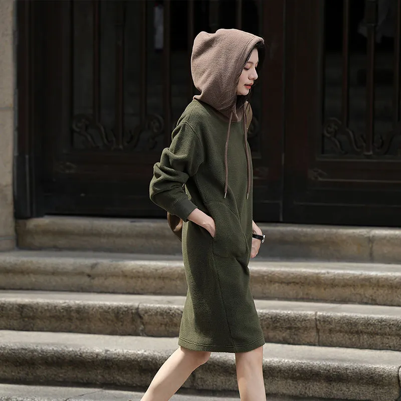 【dme】 Long Sleeved Dress Women's Olive Green-4