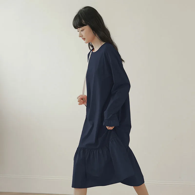 【dme】 Long Sleeved Dresses Women's Navy Blue-2