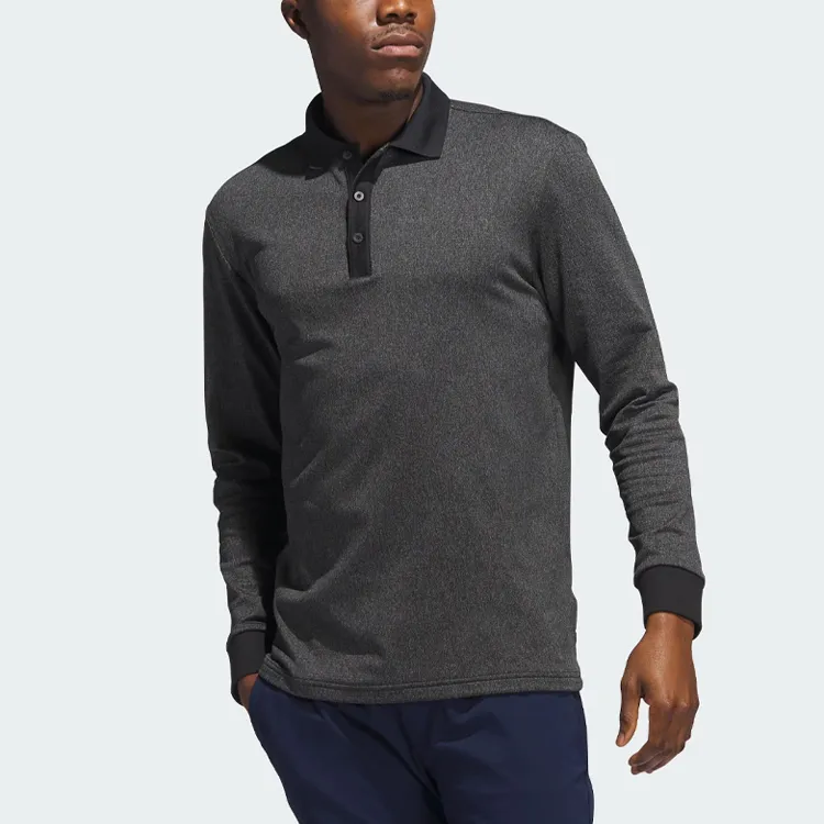 Adidas Essentials Heathered Long Sleeve Polo Shirt-1