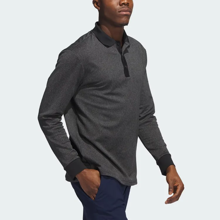 Adidas Essentials Heathered Long Sleeve Polo Shirt-3
