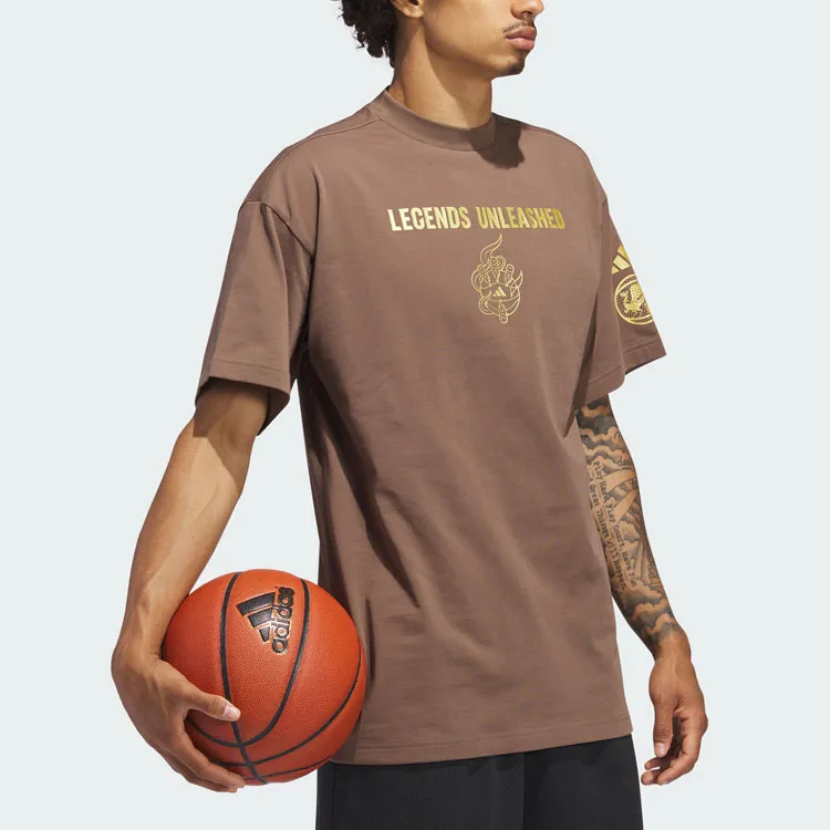 Adidas Drop Shoulder Sleeve T Shirt Men's Stratum Dark Earthy Brown-3