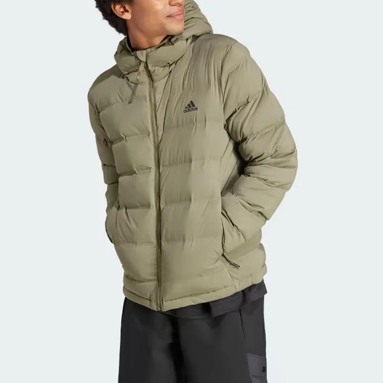 Adidas Helionic Stretch Hooded Down Jacket Down Jacket Men's Olive Green-3