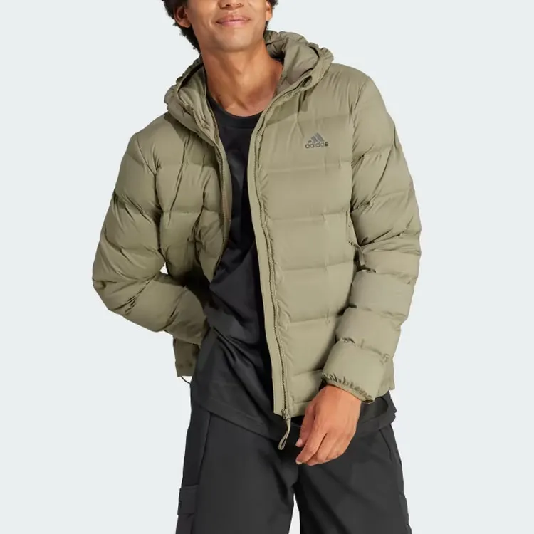 Adidas Helionic Stretch Hooded Down Jacket Down Jacket Men's Olive Green-1