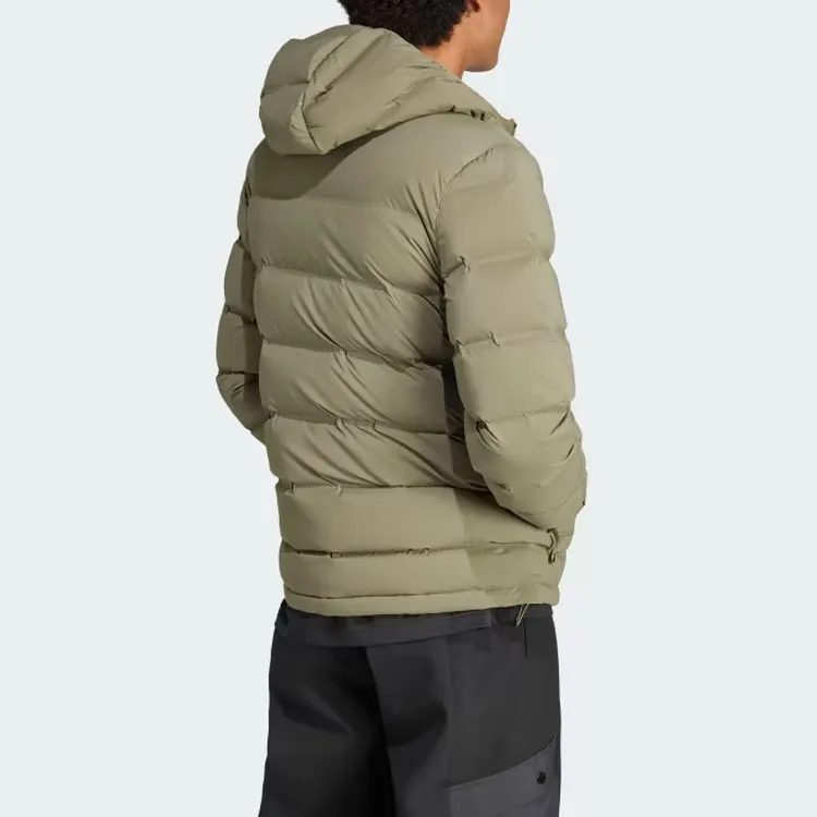 Adidas Helionic Stretch Hooded Down Jacket Down Jacket Men's Olive Green-2