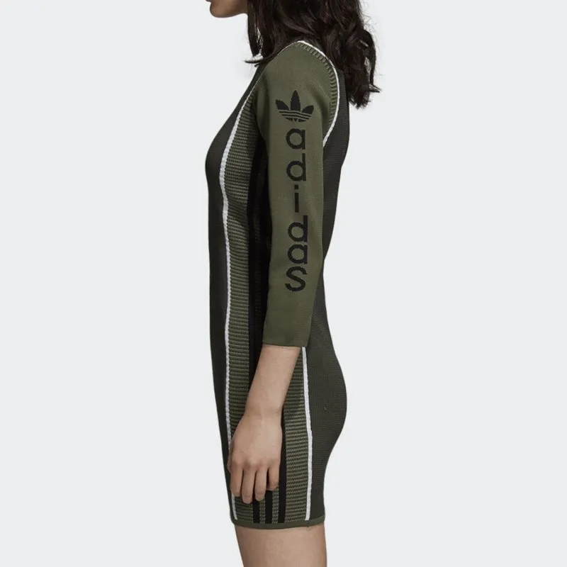 Adidas Originals Long Sleeved Dresses Women's Olive Green-5