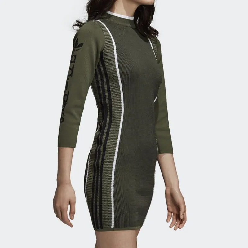 Adidas Originals Long Sleeved Dresses Women's Olive Green-4