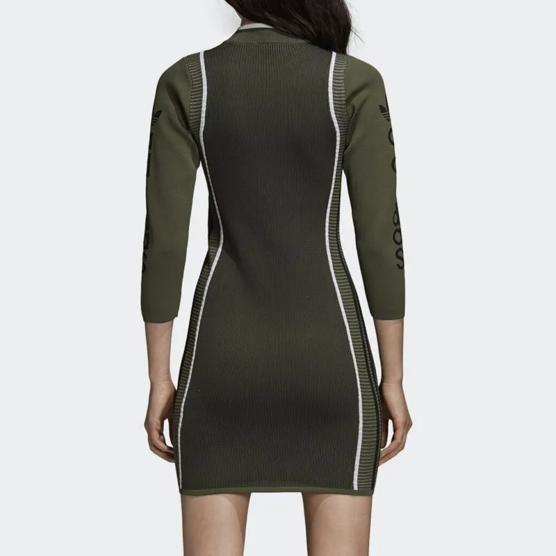 Adidas Originals Long Sleeved Dresses Women's Olive Green-3