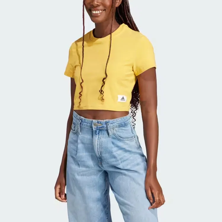 Adidas Lounge Crop Tops Women's Yellow-3