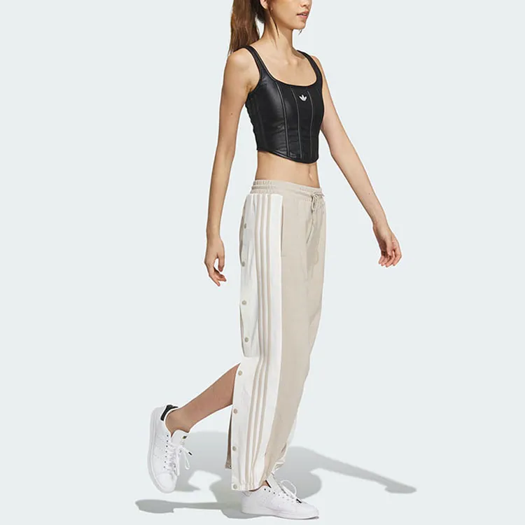 Adidas Originals Classic Three stripe Series Knitted Sports Pants Women's Beige-3
