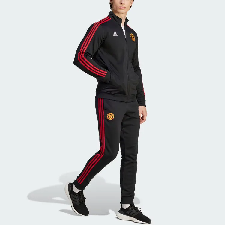 Adidas Manchester United Retro Sports Stripes Stand Collar Jackets Men's Black-3