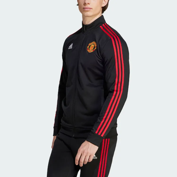Adidas Manchester United Retro Sports Stripes Stand Collar Jackets Men's Black-1