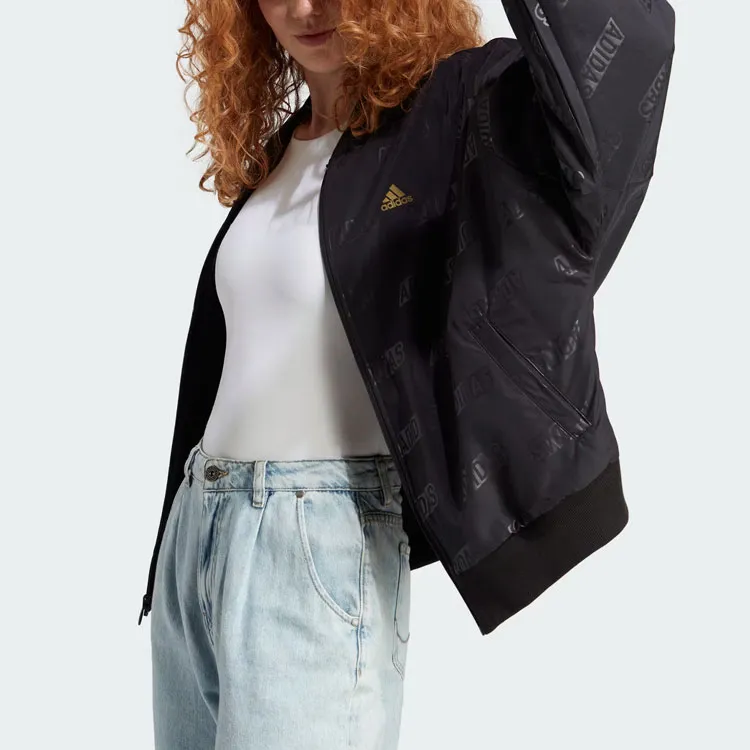 Adidas Embossed Monogram Reversible Jackets Coats Women's Black-4