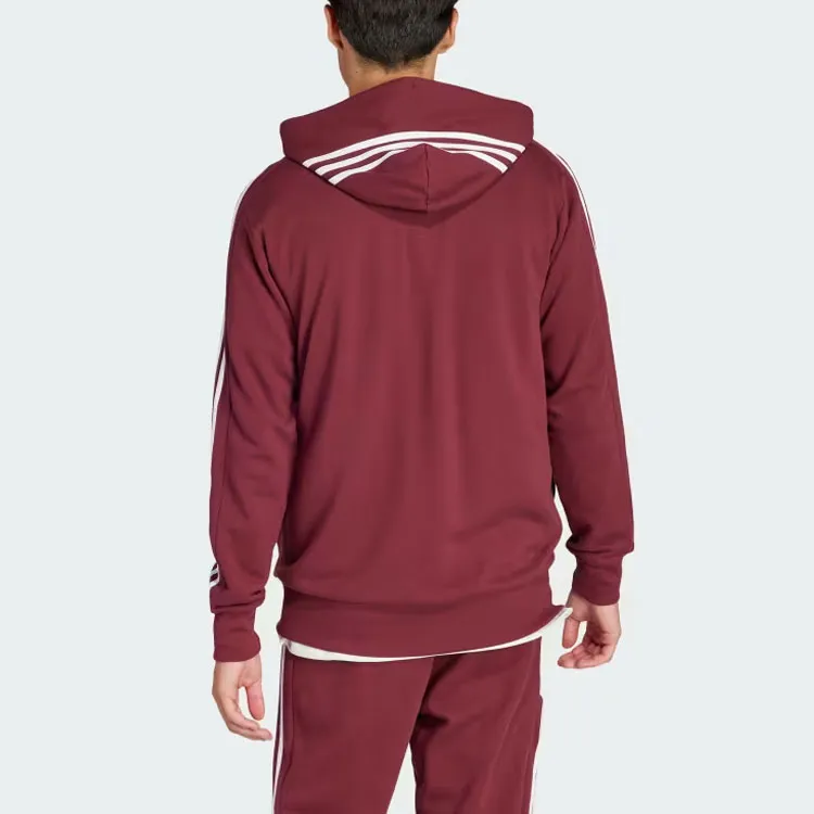 Adidas Essential Essentials French Terry 3-Stripes Full-Zip Hoodie Sweatshirt Men's Contour Red-2